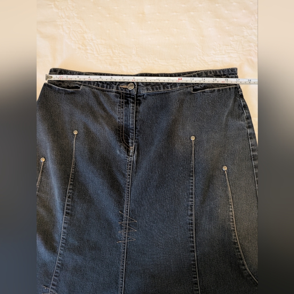 Simon Chang Dark Long Flared Denim Skirt - Picture 2 of 4